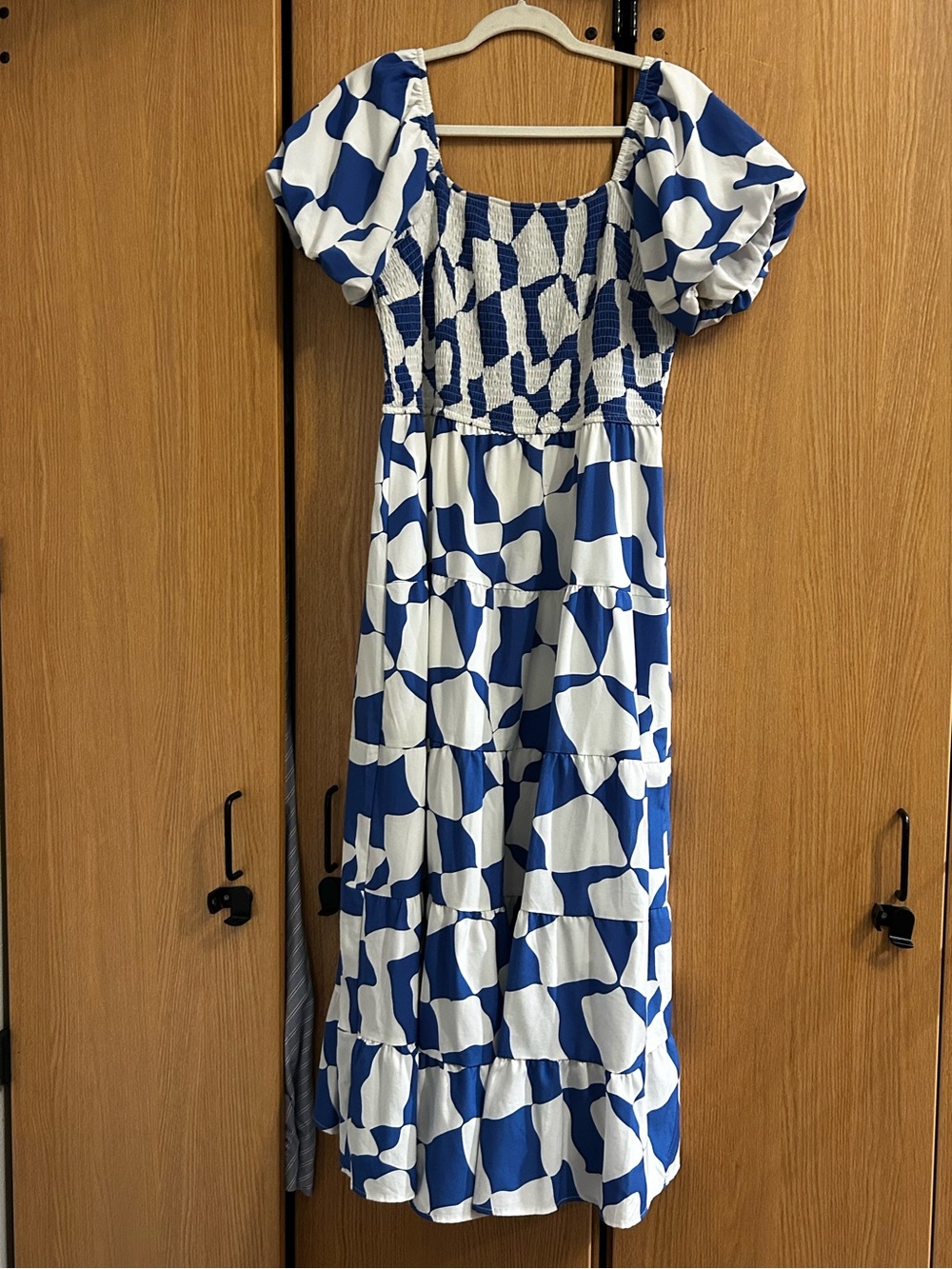 blue and white dress
